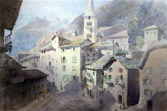 Herbert R.B. Donne, oil Alpine village(-)